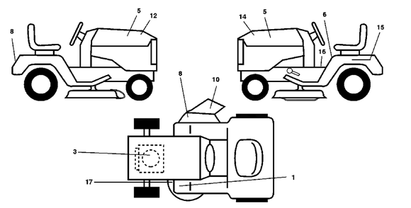 Decals Diagram and Parts List for LT120 (954140047-A)(1998-01) Husqvarna Lawn Tractor