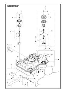 Chassis Upper Diagram and Parts List for 505 2021-01 Husqvarna Lawn Mower