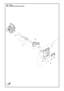 Carburetor And Air Filter Diagram and Parts List for HH212 598609601, 598609602, 598609603 Husqvarna Engine