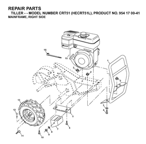 Mainframe, Right Side Diagram and Parts List for CRT51 (954170041-L)(2003-01) Husqvarna Tiller