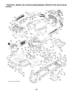 Chassis / Frame Diagram and Parts List for 2754GLS (96043006600)(2008-12) Husqvarna Lawn Tractor