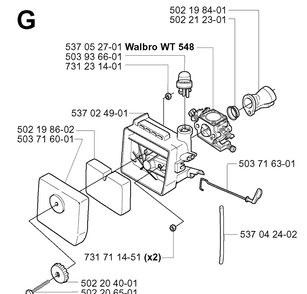 Carburetor And Air Filter Diagram and Parts List for 227L 2000-10 Husqvarna Trimmer