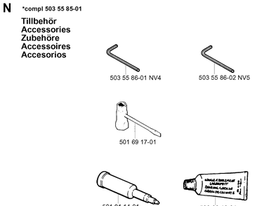 Accessories Diagram and Parts List for 262XP 19992300001-Current Husqvarna Chainsaw