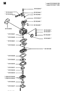 Carburetor Details Diagram and Parts List for 125RB 19931400001-Current Husqvarna Brush Cutter