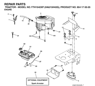 Engine Diagram and Parts List for YTH1542XP (HAU15H42G)(2004-09) Husqvarna Lawn Tractor