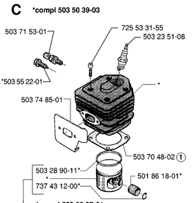 Cylinder Piston Diagram and Parts List for 254 19960100001-19980900000 Husqvarna Chainsaw
