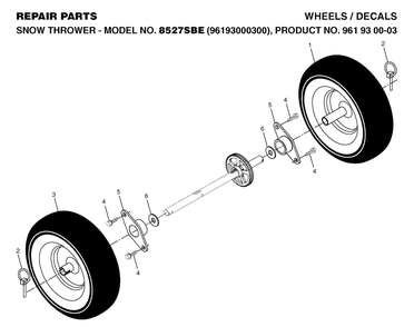 Wheels And Tires Diagram and Parts List for 8527SBE (961930003-00)(2006-05) Husqvarna Snow Blower