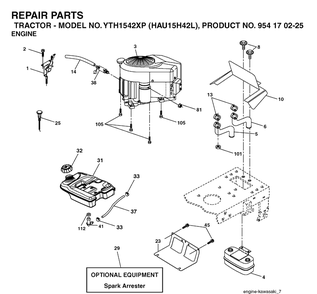 Engine Diagram and Parts List for YTH1542XP (HAU15H42L)(2005-05) Husqvarna Lawn Tractor