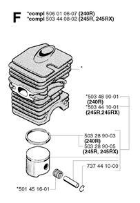Cylinder Piston 2 Diagram and Parts List for 245RX 20023100001 & Above Husqvarna Trimmer