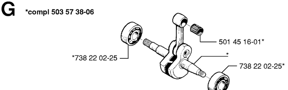Crankshaft Diagram and Parts List for 51 19982300001-20001900000 Husqvarna Chainsaw