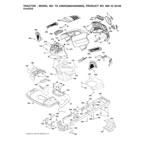 Chassis Diagram and Parts List for 96043030900  Husqvarna Lawn Tractor
