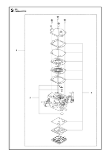 Carburetor Details Diagram and Parts List for 585  Husqvarna Chainsaw
