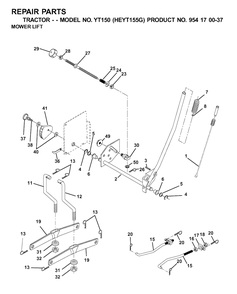 Mower Lift / Deck Lift Diagram and Parts List for YT150 (954170037-G)(2001-01) Husqvarna Lawn Tractor