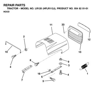 Hood Diagram and Parts List for LR120 (954820101-J)(2000-02) Husqvarna Lawn Tractor