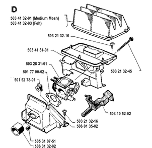 Carburetor And Air Filter Diagram and Parts List for 40 19912200001-19952300000 Husqvarna Chainsaw