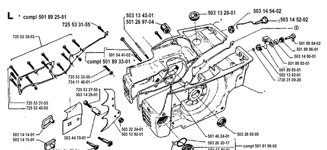 Crankcase Diagram and Parts List for 3120 19942300001-19960100000 Husqvarna Chainsaw
