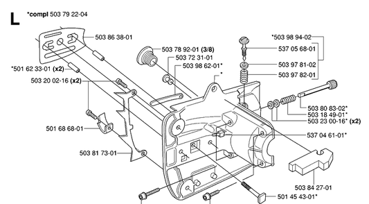 Crankcase Diagram and Parts List for 334T 20063600001-Current Husqvarna Chainsaw