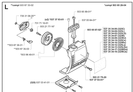 Starter 2 Diagram and Parts List for 323R 20051800001-20061400000 Husqvarna Brush Cutter