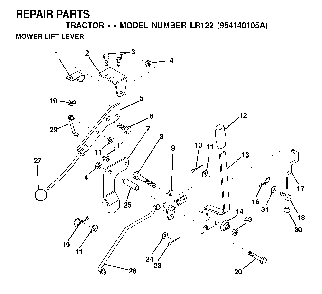 Mower Lift Lever Diagram and Parts List for LR122 (954140105A)(1999-09) Husqvarna Lawn Tractor