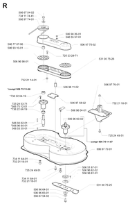 90cm Cutting Deck Diagram and Parts List for R13BIO 1999-04 Husqvarna Lawn Tractor