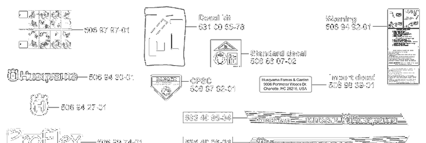 Decals Diagram and Parts List for RIDERPROFLEX21 2001-02 Husqvarna Lawn Tractor