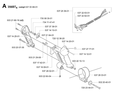 Handle And Controls Diagram and Parts List for 356BF 20044000001-20144899999 Husqvarna Leaf Blower / Vacuum