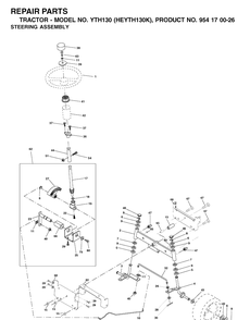Steering Diagram and Parts List for YTH130 (HEYTH130K)(2001-01) Husqvarna Lawn Tractor
