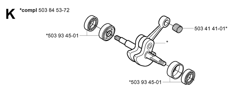 Crankshaft Diagram and Parts List for 334T 20031800001-20034400000 Husqvarna Chainsaw