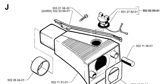 Fuel Tank Diagram and Parts List for 245R 19962200001-19984000000 Husqvarna Brush Cutter