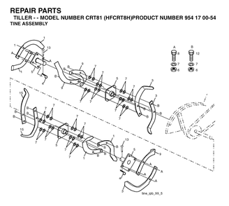 Tine Assembly Diagram and Parts List for CRT81 (954170054-H)(2004-01) Husqvarna Tiller
