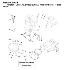 Engine And Cutting Equipment Diagram and Parts List for LT130 (954170035-A)(2001-01) Husqvarna Lawn Tractor