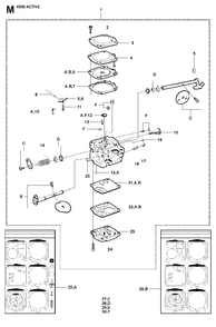 Carburetor Details Diagram and Parts List for K950 2007-01 Husqvarna Circular Saw