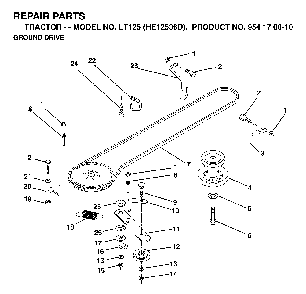 Drive Diagram and Parts List for LT125 (HE12536D, 954170010)(1998-12) Husqvarna Lawn Tractor
