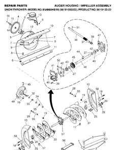 Auger Housing And Impeller 2 Diagram and Parts List for 8024STE (EU8024STE)(2007-01) Husqvarna Snow Blower