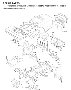 Chassis And Enclosures Diagram and Parts List for LTH130 (954140005A)(1997-01) Husqvarna Lawn Tractor