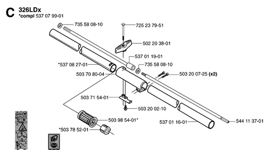 Shaft Diagram and Parts List for 323R 20070100001-20144900000 Husqvarna Brush Cutter