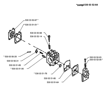 Carburetor Parts Diagram and Parts List for 132HBV 1991-11 Husqvarna Leaf Blower / Vacuum