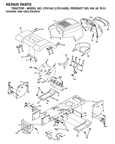 Chassis And Enclosures Diagram and Parts List for LTH1342 (954567031-B)(2000-12) Husqvarna Lawn Tractor