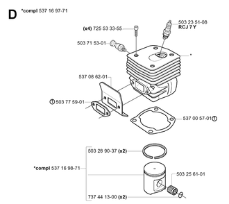 Cylinder Piston Diagram and Parts List for 385XP 20051000001-20064000000 Husqvarna Chainsaw