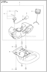 Fuel Tank Diagram and Parts List for 525HE4  Husqvarna Trimmer