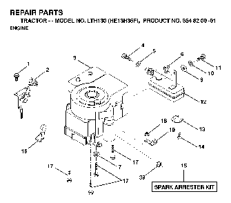 Engine And Cutting Equipment Diagram and Parts List for LTH130 (HE13H36F, 954820001)(1998-12) Husqvarna Lawn Tractor