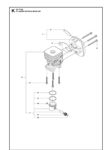 Cylinder, Piston And Muffler Diagram and Parts List for 327PT5S 20120100001-Current Husqvarna Pole Saw