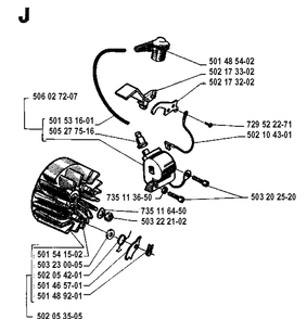 Ignition System Diagram and Parts List for 250RX 19944000001-19954000000 Husqvarna Brush Cutter