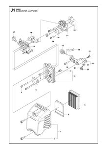 Carburetor And Air Filter Diagram and Parts List for 243RJ 20121000001-20182200000 Husqvarna Brush Cutter
