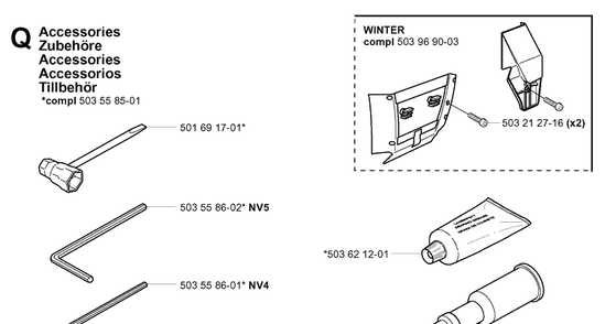 Accessories Diagram and Parts List for 365 20051800001-20070900000 Husqvarna Chainsaw