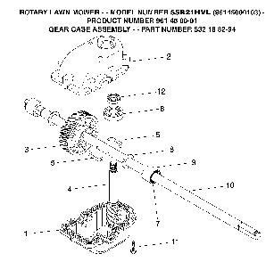 Gear Case Diagram and Parts List for 55R21HVL (96145000103, 532188294)(2005-01) Husqvarna Lawn Mower