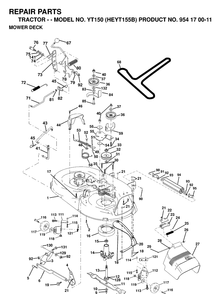 Mower Deck / Cutting Deck Diagram and Parts List for YT150 (HEYT155B)(1998-12) Husqvarna Lawn Tractor