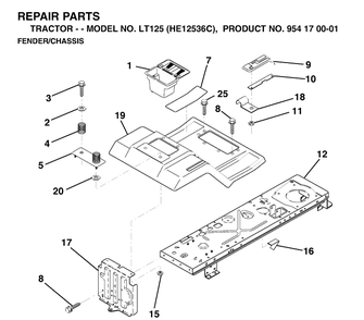 Chassis / Frame Diagram and Parts List for LT125 (HE12536C)(1998-03) Husqvarna Lawn Tractor