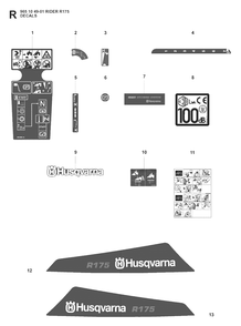 Decals Diagram and Parts List for R175 (965104901)(2008-06) Husqvarna Lawn Tractor