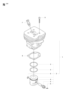 Cylinder Piston Diagram and Parts List for 355FXT 20073100001-20082700000 Husqvarna Brush Cutter